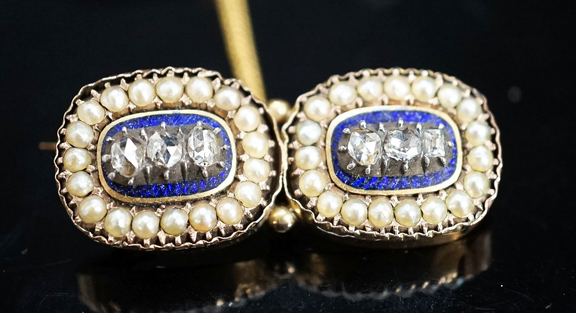A Regency diamond and pearl set enamelled yellow metal brooch
